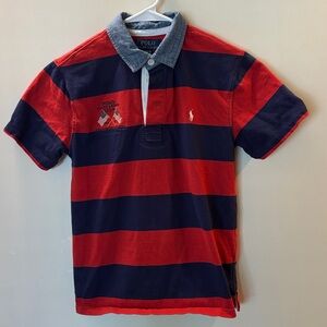 Polo by Ralph Lauren Boys Red and Navy Polo Shirt with Chambray Collar